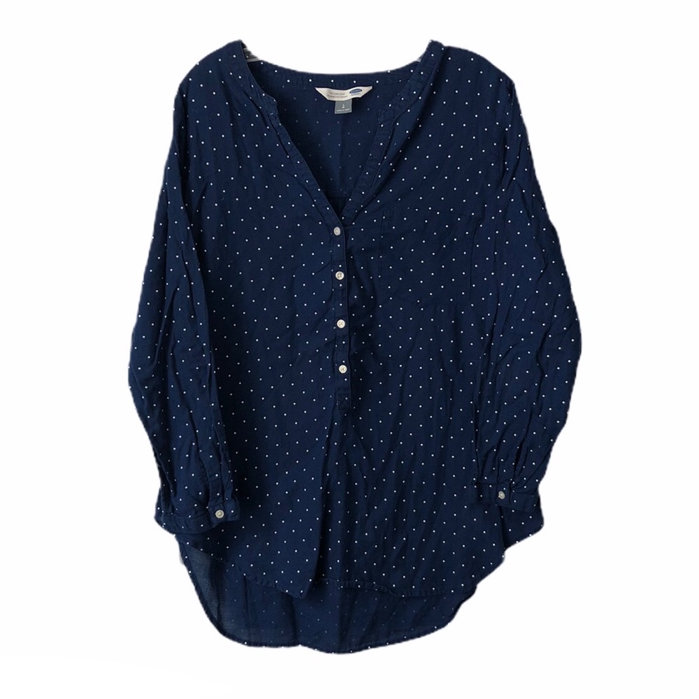 Old Navy Blue Polka Dot Button Down Tunic Shirt
